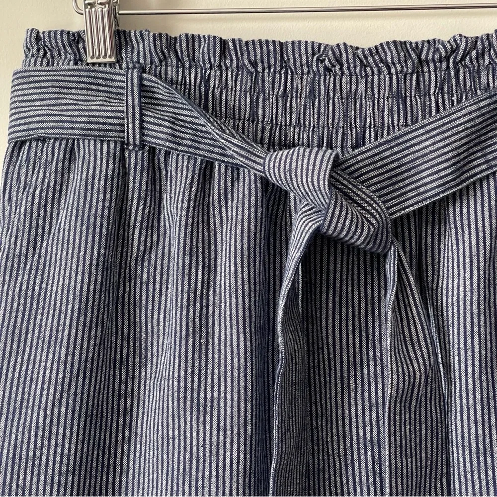 J Crew Linen-cotton paper-bag mini skirt Navy/White Striped Size Medium - Picture 5 of 11